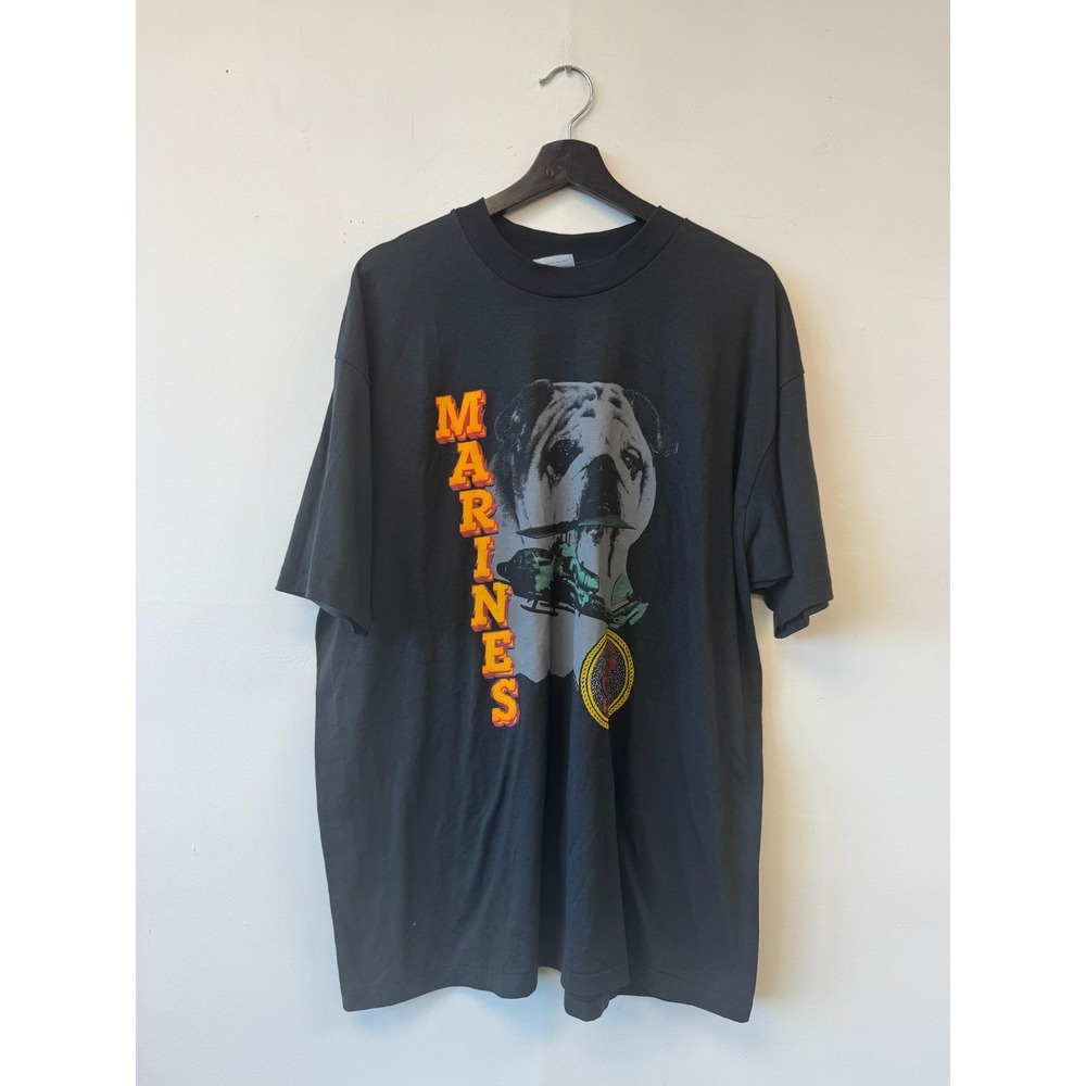 VINTAGE Marines Shirt Mens 2XL Black Bulldog Graphic USMC Made USA 90s Tee Hanes